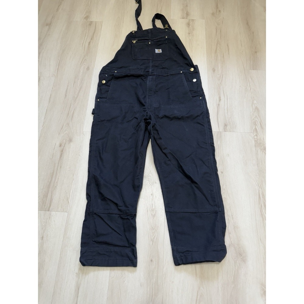 Carhartt Overalls Men's 42x30 Relaxed Fit Quilted Black Bib Workwear Model R01-M